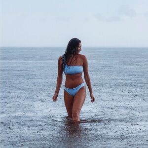 Blue Strapless Bikini Set